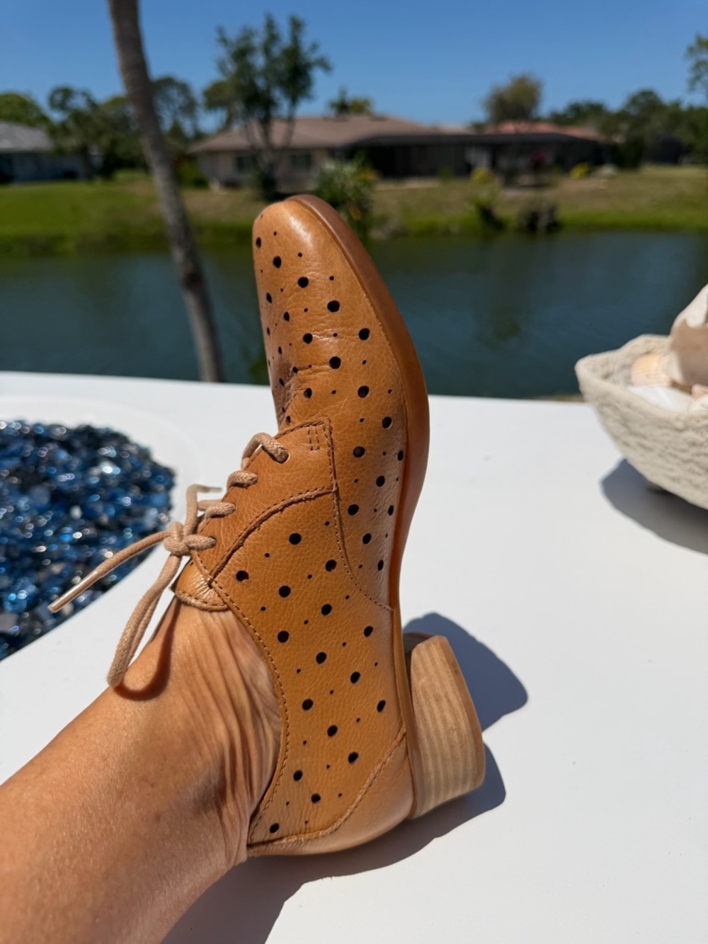 Born Women's Tan Perforated Leather Lace-Up Flats - Picture 5 of 12